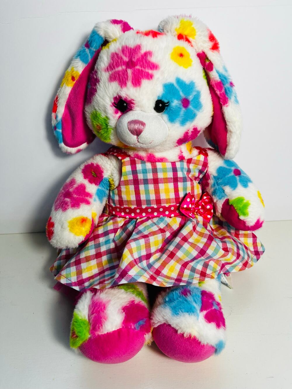 BAB workshop 2012 Flower Daisies bunny pink multi color 17" plush with BAB dress